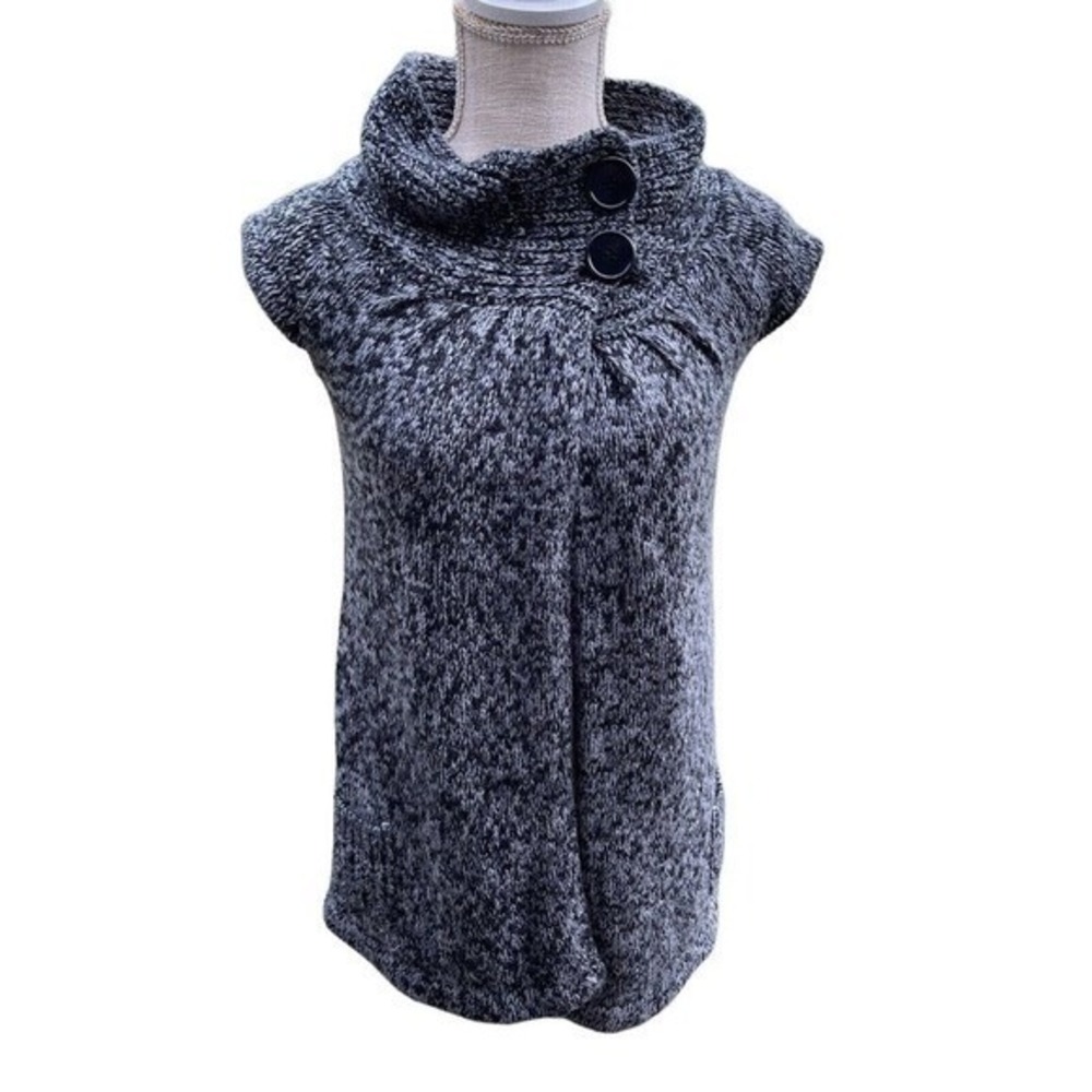 Derek Heart Chunky Knit Sweater Vest Juniors S Gray High Neck‎ 2 Button Cozy Top